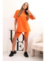 Dámska bavlnená súprava s krátkym rukávom a šortkami tmavo oranžová