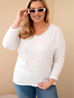 Dámska blúzka s perlami v bielej farbe s potlačou