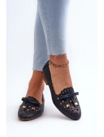 Ażurowe Baleriny Damskie Z Kokardką Granatowe Nestavia