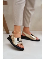 Sandały Damskie Na Koturnie Złote Isnnoria