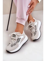 Buty Sportowe Sneakersy Damskie Na Platformie Panterka Biało-Beżowe Pumbes