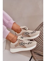 Buty Sportowe Sneakersy Damskie Na Platformie Panterka Beżowe Pumbes