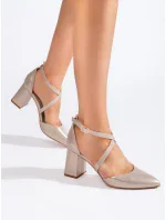 Pohodlné zlaté lodičky pre ženy na širokom podpätku Pohodlné zlaté lodičky pre ženy na širokom podpätku