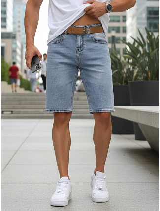 Pánske džínsové šortky s opaskom modré FashionStreet SX2576