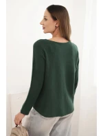 Dámsky viskózový sveter s dlhými rukávmi a okrúhlym výstrihom tmavozelenej farby
