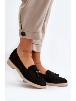 Zazoo 3420 Zamszowe Mokasyny Damskie Na Płaskim Obcasie Czarne