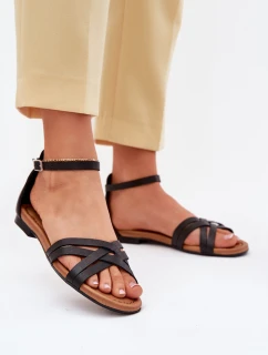 Skórzane Sandały Damskie Na Płaskim Obcasie Maciejka 07029-01 Czarne