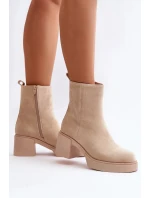 Dámske členkové topánky na podpätku YK39P model 201542 Light Beige - Seastar Dámske členkové topánky na podpätku YK39P model 201542 Light Beige - Seastar