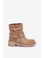Dámske semišové topánky na nízkom podpätku s remienkami Zazoo 3644 Beige