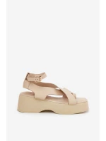 Sandały Damskie Na Platformie I Koturnie Eko Skórzane Beżowe Tenzorus