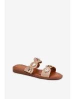 Klapki Damskie Ze Złotymi Przypinkami Beżowe Jenoriela