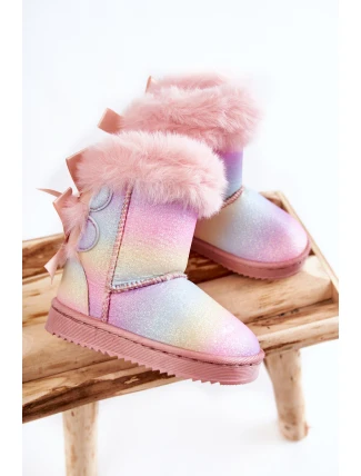 Dziecięce Ocieplane Botki Z Kokardkami Śniegowce Wielokolorowe Funky