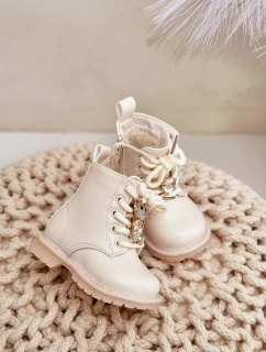 Ocieplane Botki Dziecięce Z Misiem Na Zamek Beżowe Enchanta