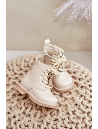 Ocieplane Botki Dziecięce Z Misiem Na Zamek Beżowe Enchanta