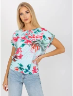 Dámska blúzka WN BZ 4008-3.80 Svetlo modrá s kvetmi - RUE PARIS