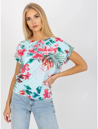 Dámska blúzka WN BZ 4008-3.80 Svetlo modrá s kvetmi - RUE PARIS