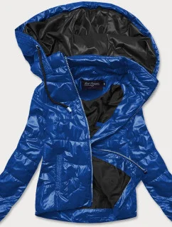 Modro-čierna dámska bunda s farebnou kapucňou (BH2005)