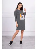 Šaty s 3D grafikou, grafitová čipka