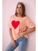 Bavlnená blúzka s potlačou srdca lososová