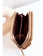 Duży Skórzany Portfel Na Suwak Beżowy Loreaine