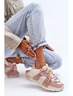 Damskie Modne Buty Sportowe Sznurowane Beżowo-Różowe Chillout!