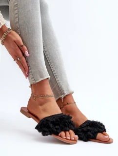 Płaskie Klapki Damskie Z Frędzlami Czarne Rialle