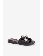 Klapki Z Ozdobą Skóra Naturalna Zazoo 3574/Z Czarne