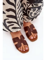 Klapki Damskie Płaskie Z Wycięciami Ciemnobrązowe Salyra