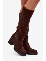 Kozaki Damskie Ocieplane Na Masywnym Słupku Czekoladowe Sanelle