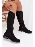 Dámské kozačky s otevřeným vzorem na nízkém podpatku S.Barski HY61-8022 Černé