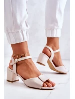 Kožené sandále na vysokom podpätku Beige Lorisa