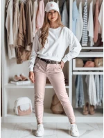 Dámske nohavice chinos s opaskom MODELA ružová FashionStreet UY2569 Dámske nohavice chinos s opaskom MODELA ružová FashionStreet UY2569
