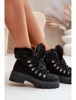 Sznurowane Trapery Damskie Z Futerkiem Czarne Vaminia