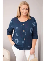 Dámske bavlnené Plus veľkosť blúzka s krátkymi rukávmi a gombíky Denim