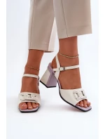 Eleganckie Sandały Na Słupku Z Ozdobą Białe D&A MR38-156
