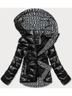 Čierna dámska bunda s vzorovanou podšívkou (W718) Čierna dámska bunda s vzorovanou podšívkou (W718)