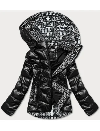 Čierna dámska bunda s vzorovanou podšívkou (W718) Čierna dámska bunda s vzorovanou podšívkou (W718)