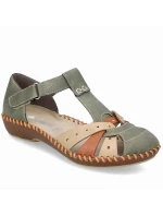 Dámske pohodlné sandále na suchý zips so zabudovanou špičkou zelené Rieker M1655-54