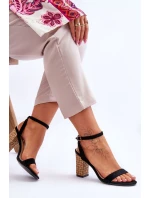 Zamszowe Sandały Na Plecionym Słupku Czarne Selila