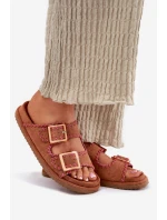 Klapki Damskie Z Klamrami I Ozdobnym Obszyciem Camel Visley