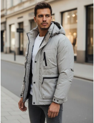 Pánska sivá zimná bunda s kapucňou FashionStreet TX5107