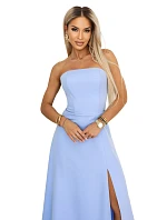 663-2 ELARA korzetové maxi šaty s rozparkom a zaväzovaním na chrbte - modré 663-2 ELARA korzetové maxi šaty s rozparkom a zaväzovaním na chrbte - modré