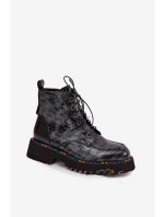 Skórzane Lakierowane Botki Damskie Artiker 57C0065 Szare