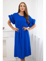 Šaty do pása s ozdobnými rukávmi v chrpovo modrej farbe