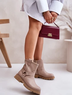 Skórzane Botki Damskie Na Płaskim Obcasie Lewski 3610 Beżowe