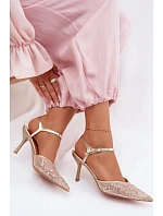 Pánské síťované dámské sandály na jehlovém podpatku se třpytivým zdobením Zlato Laria