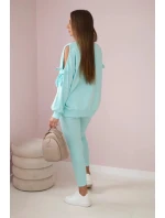 Súprava mikiny s mašľou na rukávoch a legínami mätová