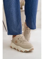 Ocieplane Buty Sportowe Damskie Sznurowane Na Platformie Beżowe Bialoa
