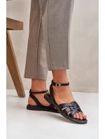 Skórzane Sandały Damskie Na Płaskim Obcasie Zazoo 3688 Czarne