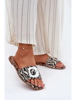Płaskie Klapki Damskie Z Ozdobną Klamrą Zebra Clariola